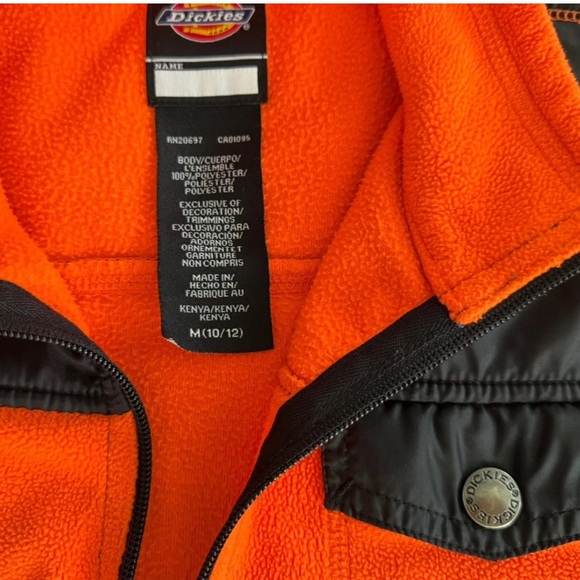 Kids Dickies Orange fleece 3/4 zip pullover sweatshirt. Size medium 10/12 - Picture 3 of 3
